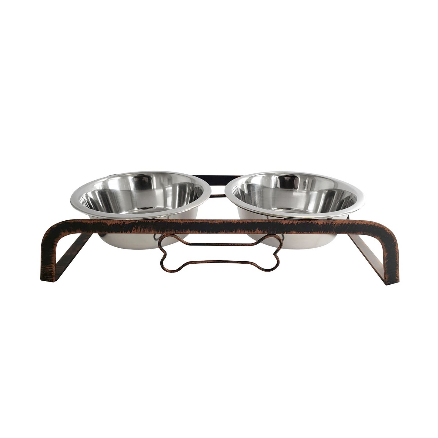 Elevated Rustic Design Dog Bone Feeder with 2 Stainless Steel Bowls