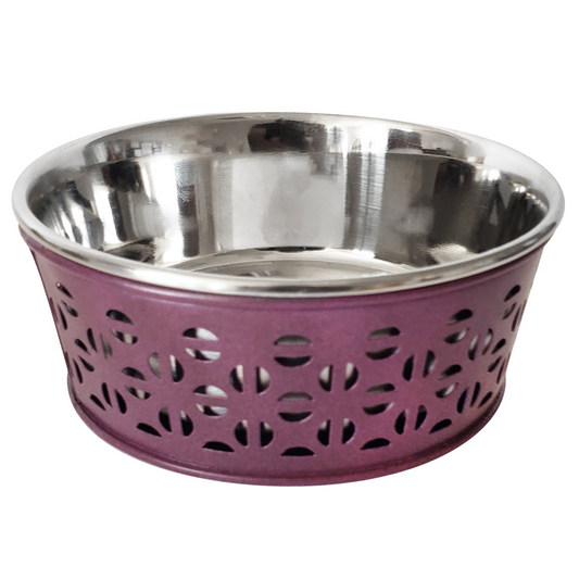 Stainless Steel Country Farmhouse Dog Bowl, Plum Wine 16 oz