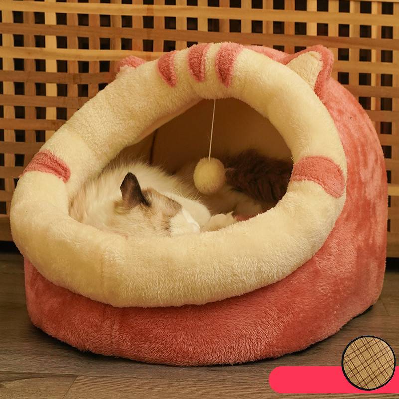 Semi-Enclosed Polar Fleece Cat House – Deep Sleep Warmth | 3 Sizes & 3 Colors