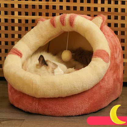 Semi-Enclosed Polar Fleece Cat House – Deep Sleep Warmth | 3 Sizes & 3 Colors