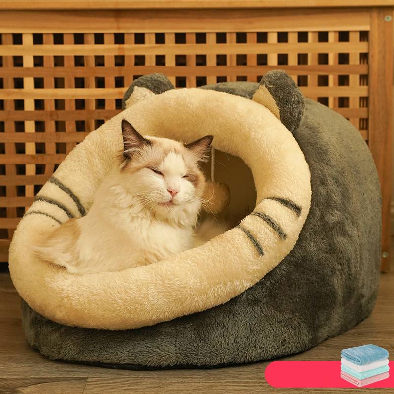 Semi-Enclosed Polar Fleece Cat House – Deep Sleep Warmth | 3 Sizes & 3 Colors