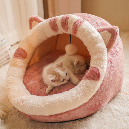 Semi-Enclosed Plush Cat House – 3 Sizes & Fun Character Designs | Four Seasons