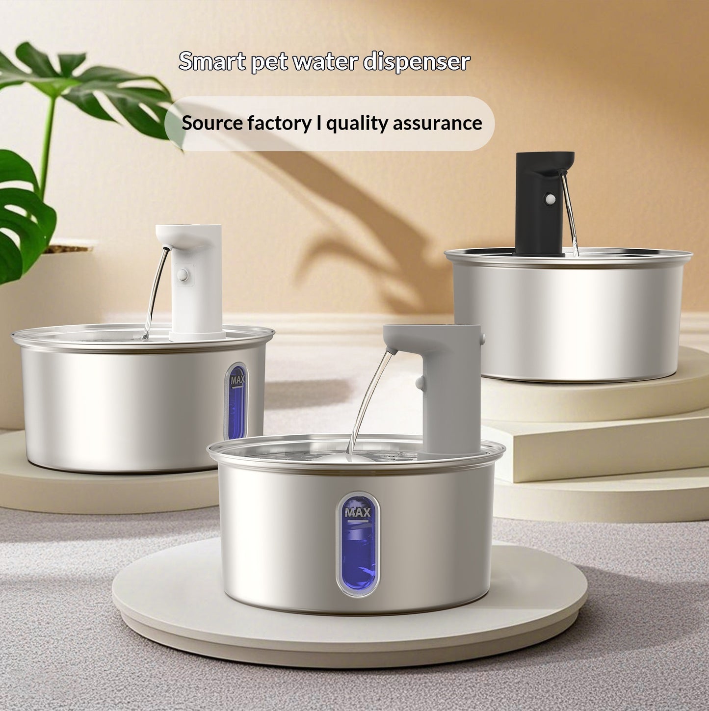 Stainless Steel Smart Cat Water Fountain – 4000mAh Rechargeable Wireless Automatic Drinker for Cats & Dogs