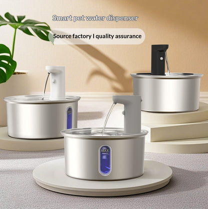 Stainless Steel Smart Cat Water Fountain – 4000mAh Rechargeable Wireless Automatic Drinker for Cats & Dogs