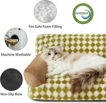 Checkered Pet Sofa Bed with Non-Slip Base & Washable Cover – 3 Sizes for Cats & Dogs