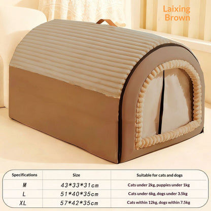 Insulated Enclosed Cat & Dog House with Door Curtain – All Seasons | 3 Colors & 3 Sizes