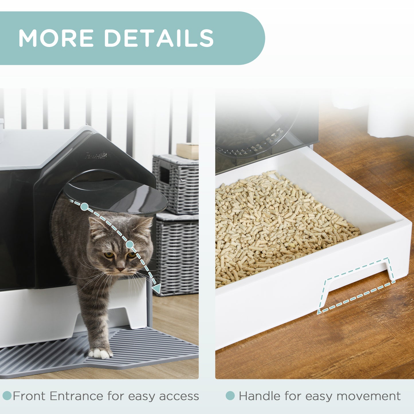Hooded Cat Litter Box with Litter Mat, Scoop & Odor Control – Gray