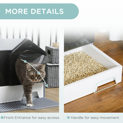 Hooded Cat Litter Box with Litter Mat, Scoop & Odor Control – Gray