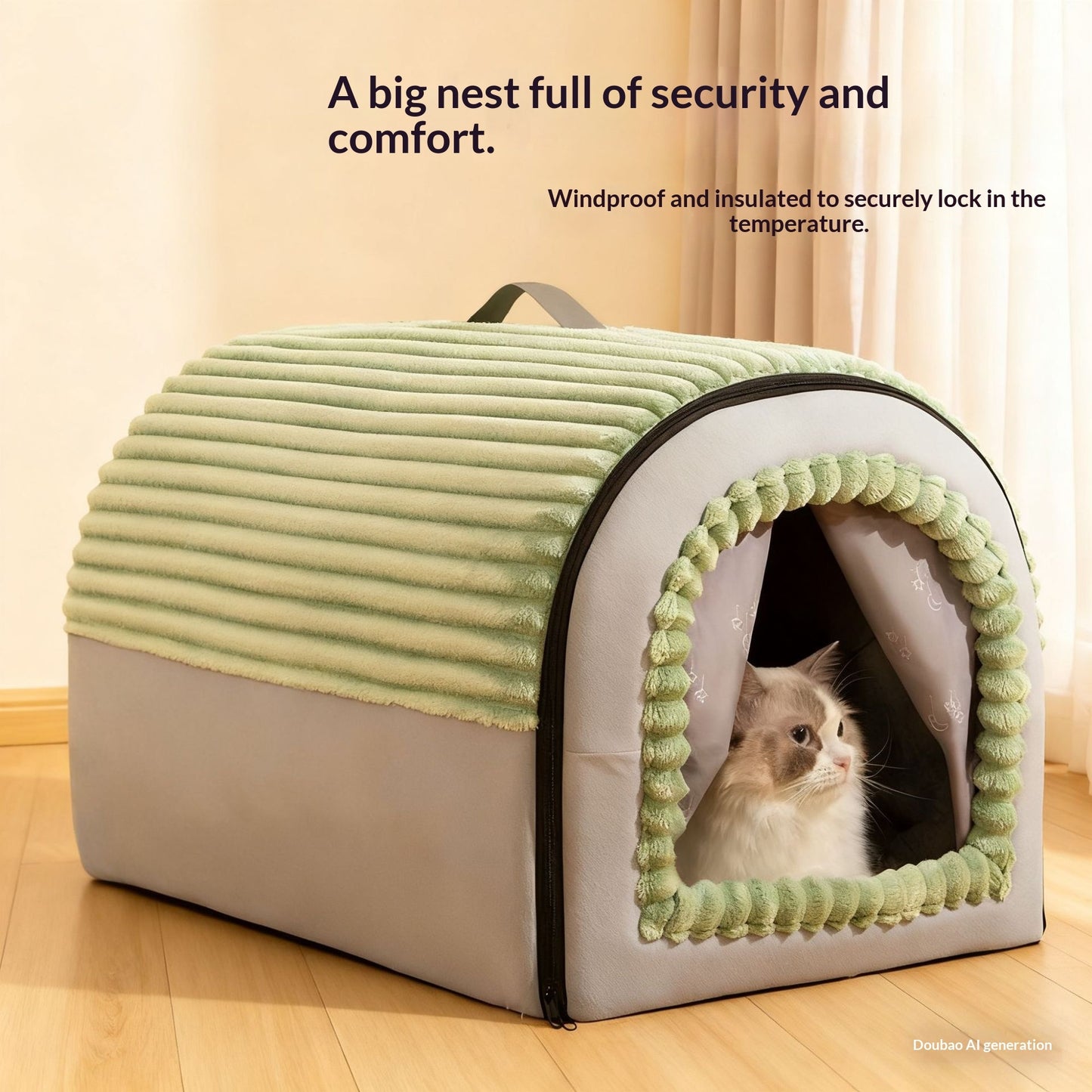 Insulated Enclosed Cat & Dog House with Door Curtain – All Seasons | 3 Colors & 3 Sizes