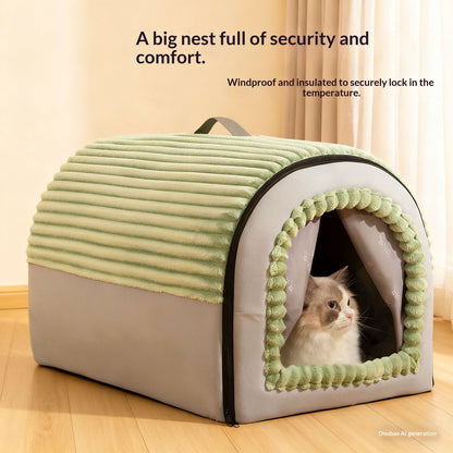 Insulated Enclosed Cat & Dog House with Door Curtain – All Seasons | 3 Colors & 3 Sizes