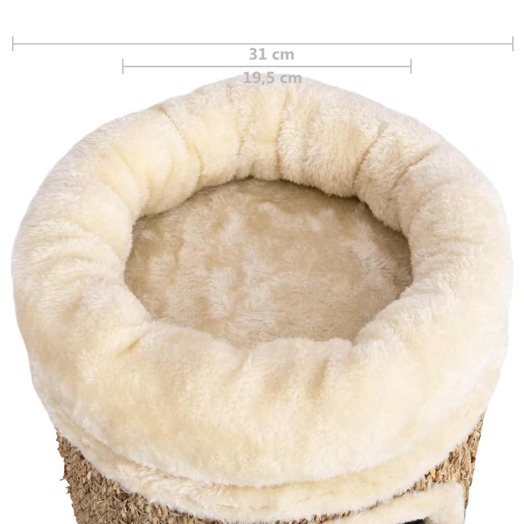 33cm Seagrass Cat House with Plush Bed, Cat Cave & Scratching Surface – Beige