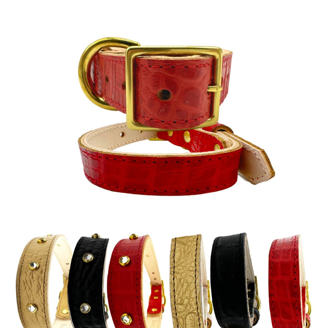 Bonne et Filou Premium Croc Leather Dog Collar