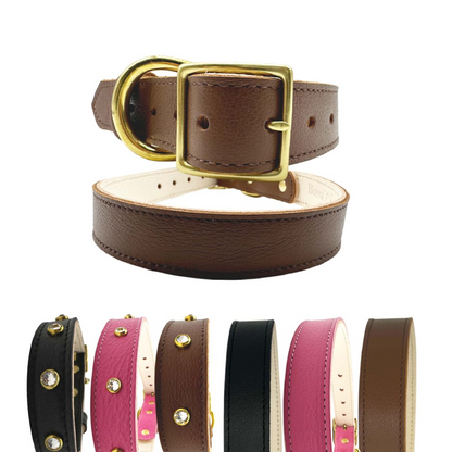 Bonne et Filou Plain Leather Dog Collar