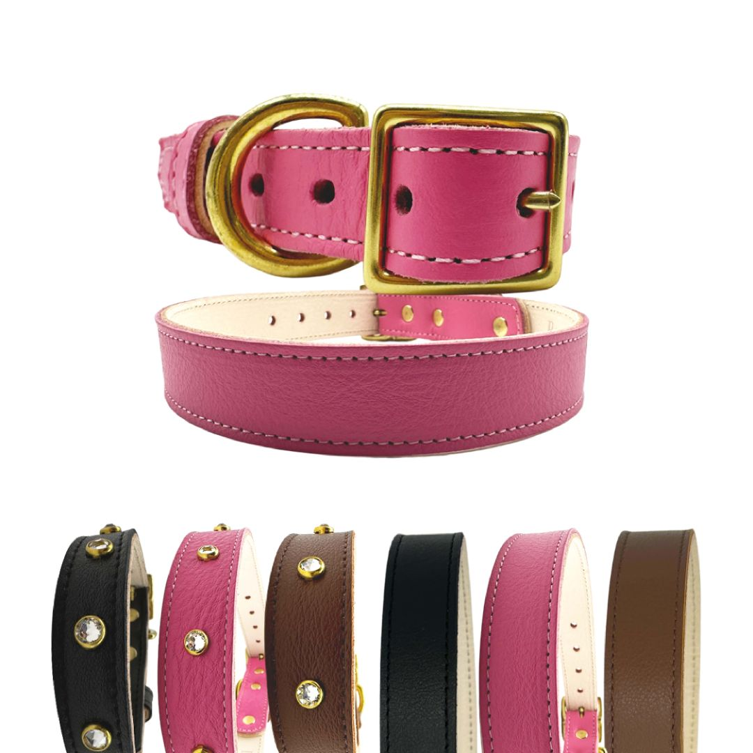 Bonne et Filou Plain Leather Dog Collar