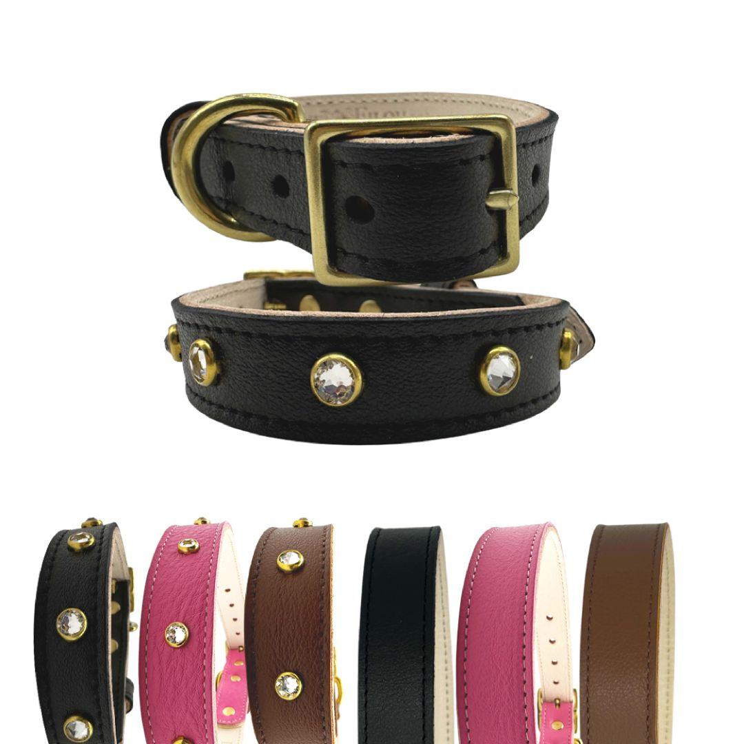 Bonne et Filou Plain Leather Dog Collar