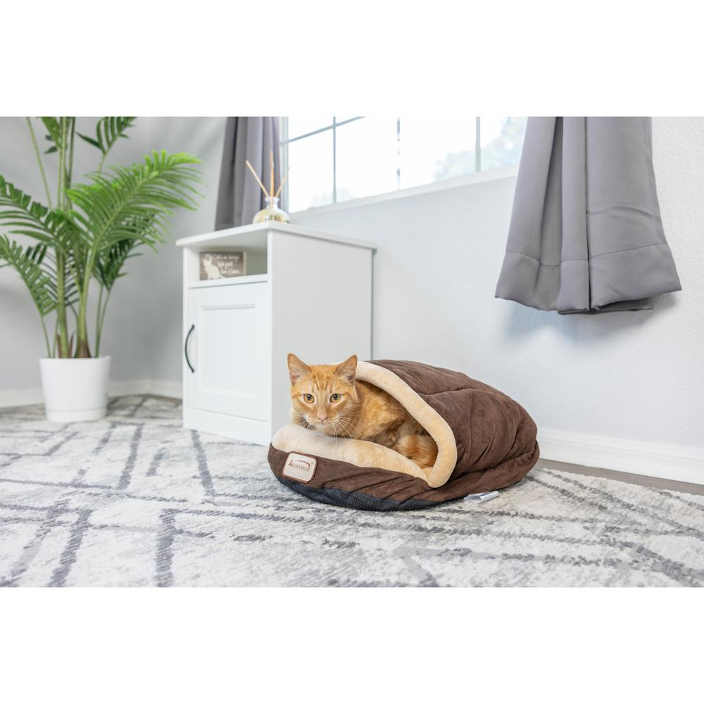 Armarkat Pet Bed Mocha - Cozy Faux Suede and Soft Velvet Cat Bed with Waterproof Base