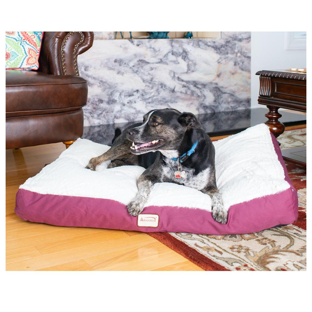 Large Ivory & Burgundy Pet Bed Mat by Armarkat - Luxurious Poly Fill Cushion for Dogs