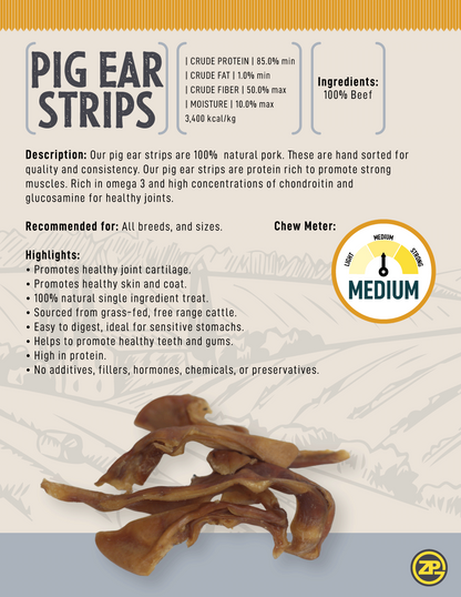 All-Natural Pig Ear Strips Dog Treats - 1 lb