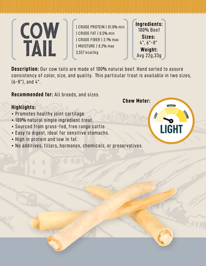 All-Natural Cow Tail Dog Chews (6 - 8 Inch, 25-Pack)