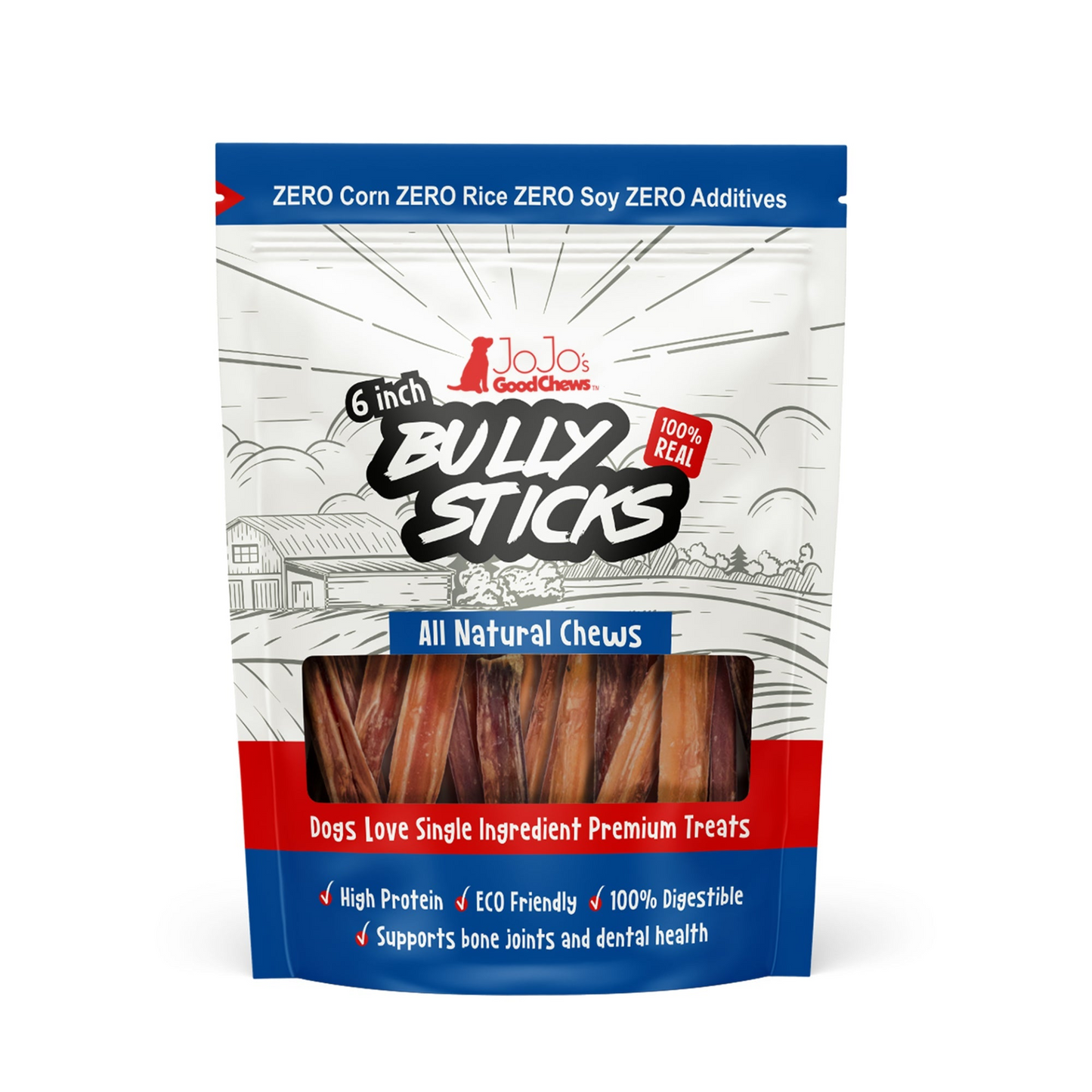 Premium All-Natural Beef Bully Stick Dog Treats - 6" Standard (4-Pack)