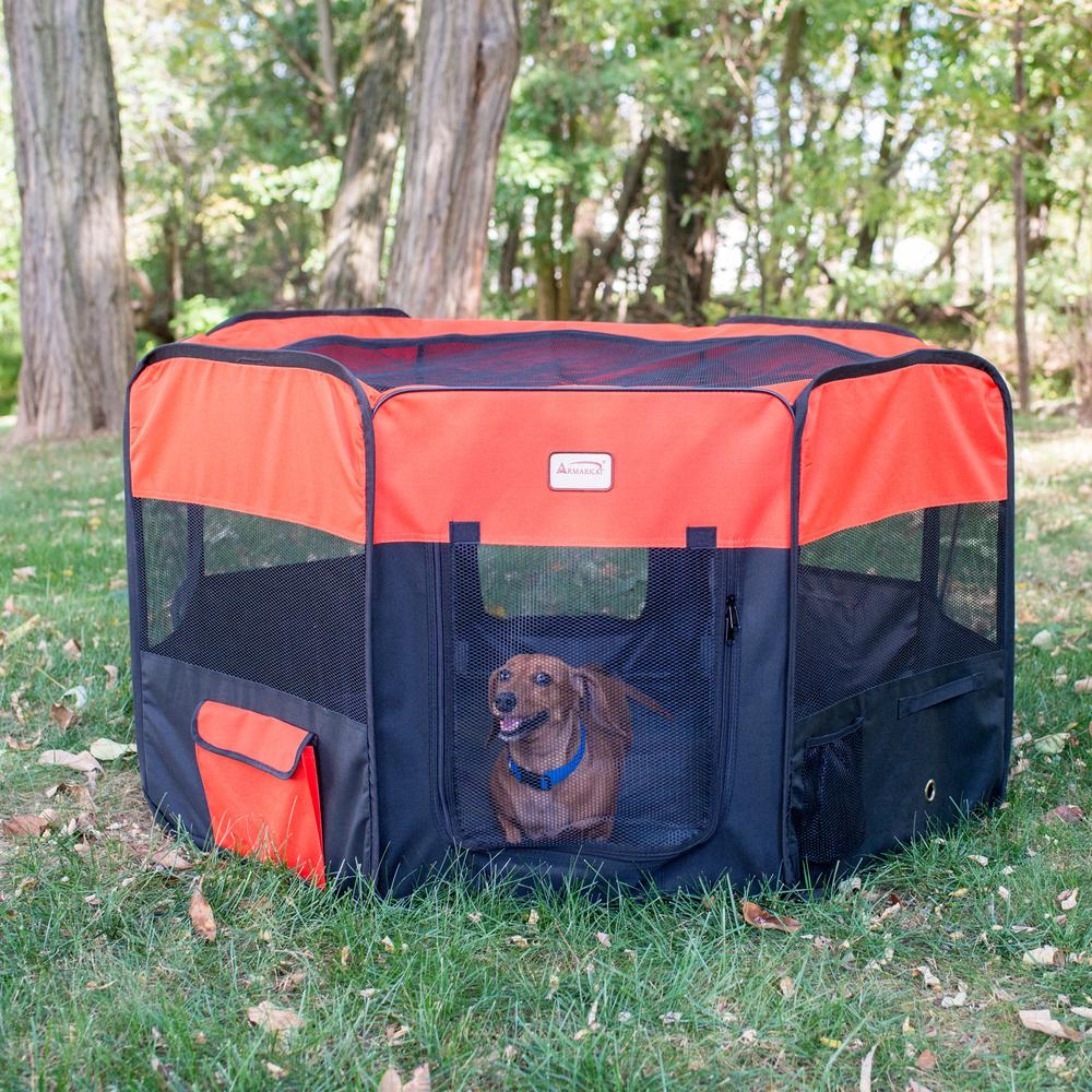 Armarkat Portable Pet Playpen - Black and Red Combo, Extra Large Size