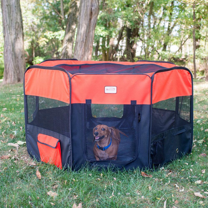 Armarkat Portable Pet Playpen - Black and Red Combo, Extra Large Size