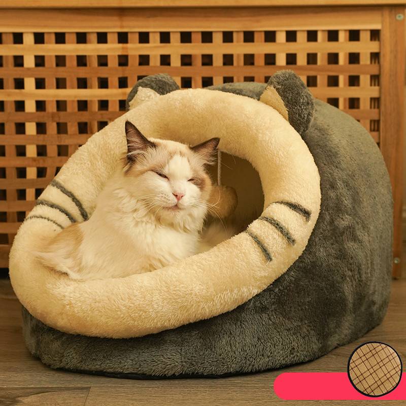 Semi-Enclosed Polar Fleece Cat House – Deep Sleep Warmth | 3 Sizes & 3 Colors