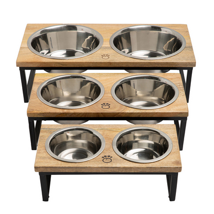 Wood & Metal Elevated Dog Feeder