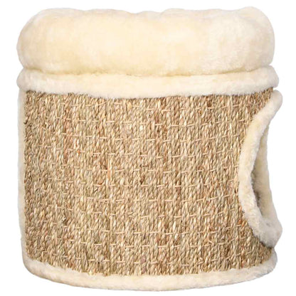 33cm Seagrass Cat House with Plush Bed, Cat Cave & Scratching Surface – Beige