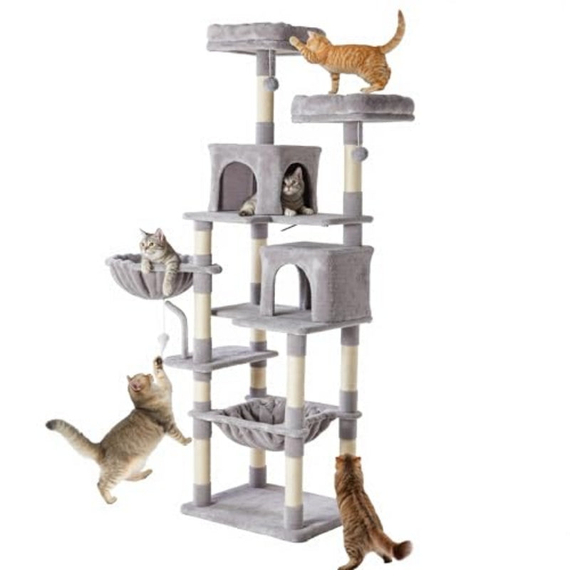 71" Large Cat Tree Tower with Sisal Posts, Hammock & Extended Platform