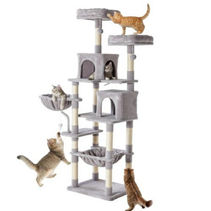 71" Large Cat Tree Tower with Sisal Posts, Hammock & Extended Platform