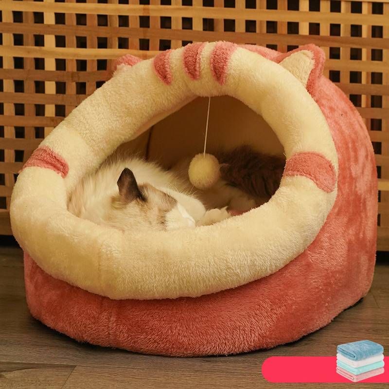 Semi-Enclosed Polar Fleece Cat House – Deep Sleep Warmth | 3 Sizes & 3 Colors