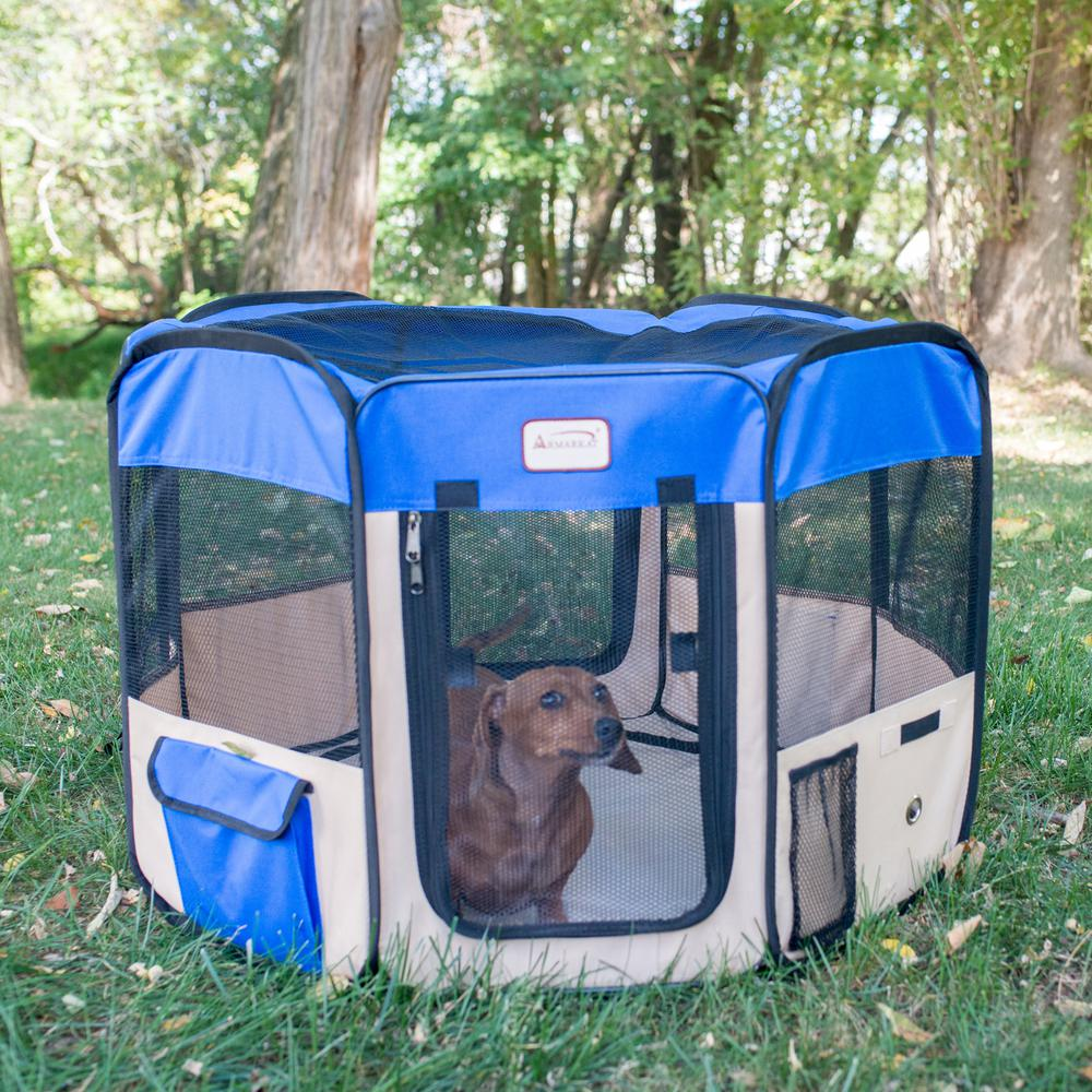 Armarkat Portable Pet Playpen - Blue and Beige Combo, Extra Large Size