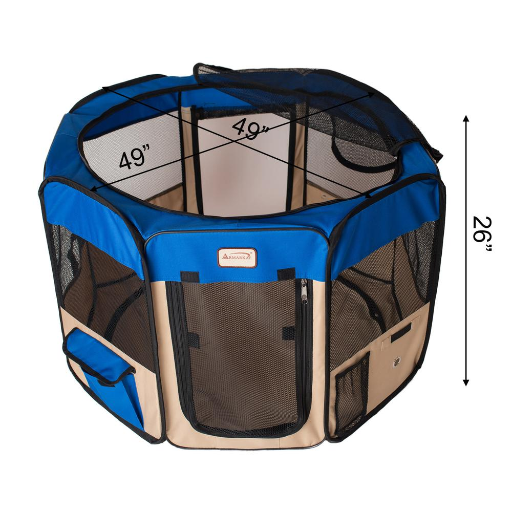 Armarkat Portable Pet Playpen - Blue and Beige Combo, Extra Large Size