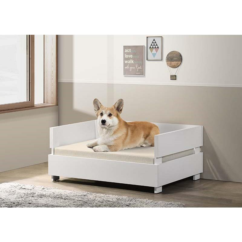 Rustic Pet Bed with Cushion - White Finish: Luxurious Comfort for Your Pet