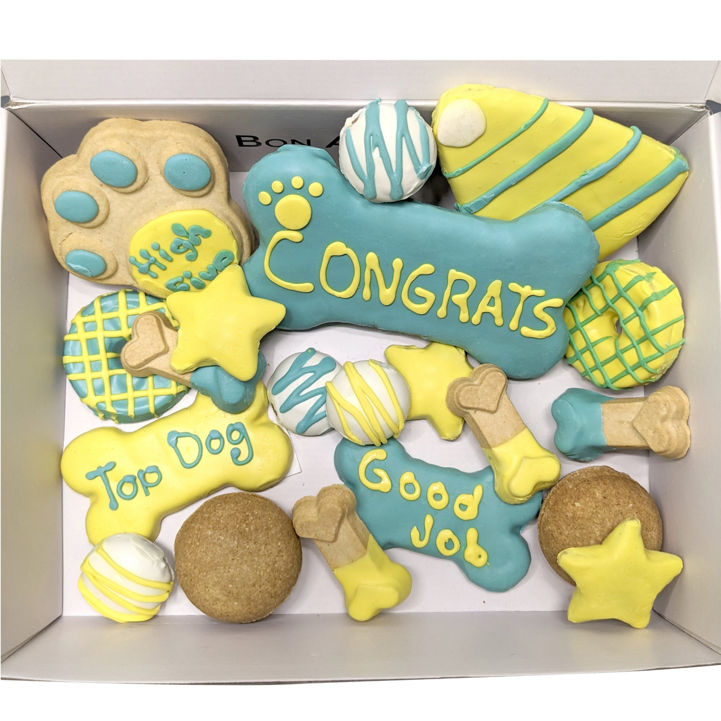 Caja de regalo de golosinas para perros temáticas Felicitaciones de Bonne et Filou