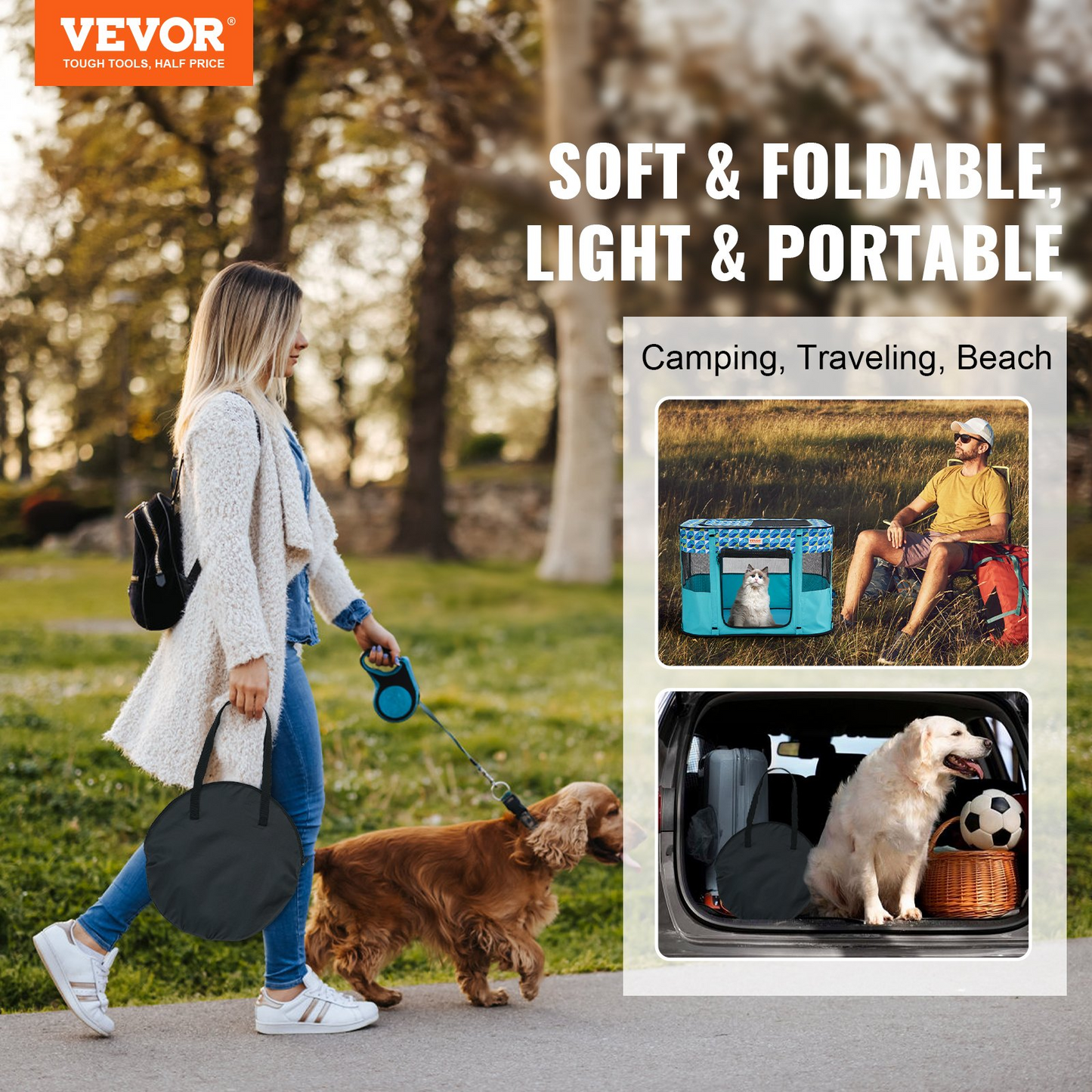 VEVOR 32" Portable Pet Playpen - Small Waterproof Dog & Cat Kennel, Indoor/Outdoor, Rectangle