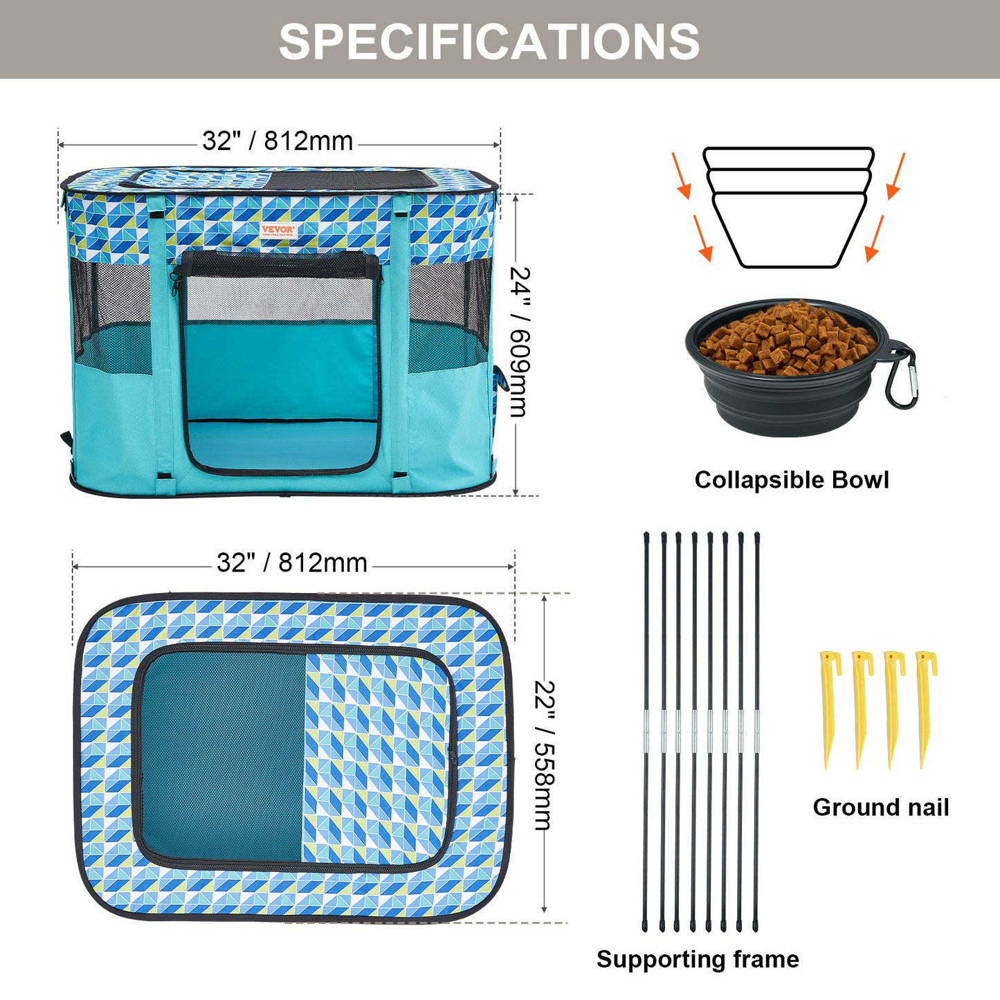 VEVOR 32" Portable Pet Playpen - Small Waterproof Dog & Cat Kennel, Indoor/Outdoor, Rectangle