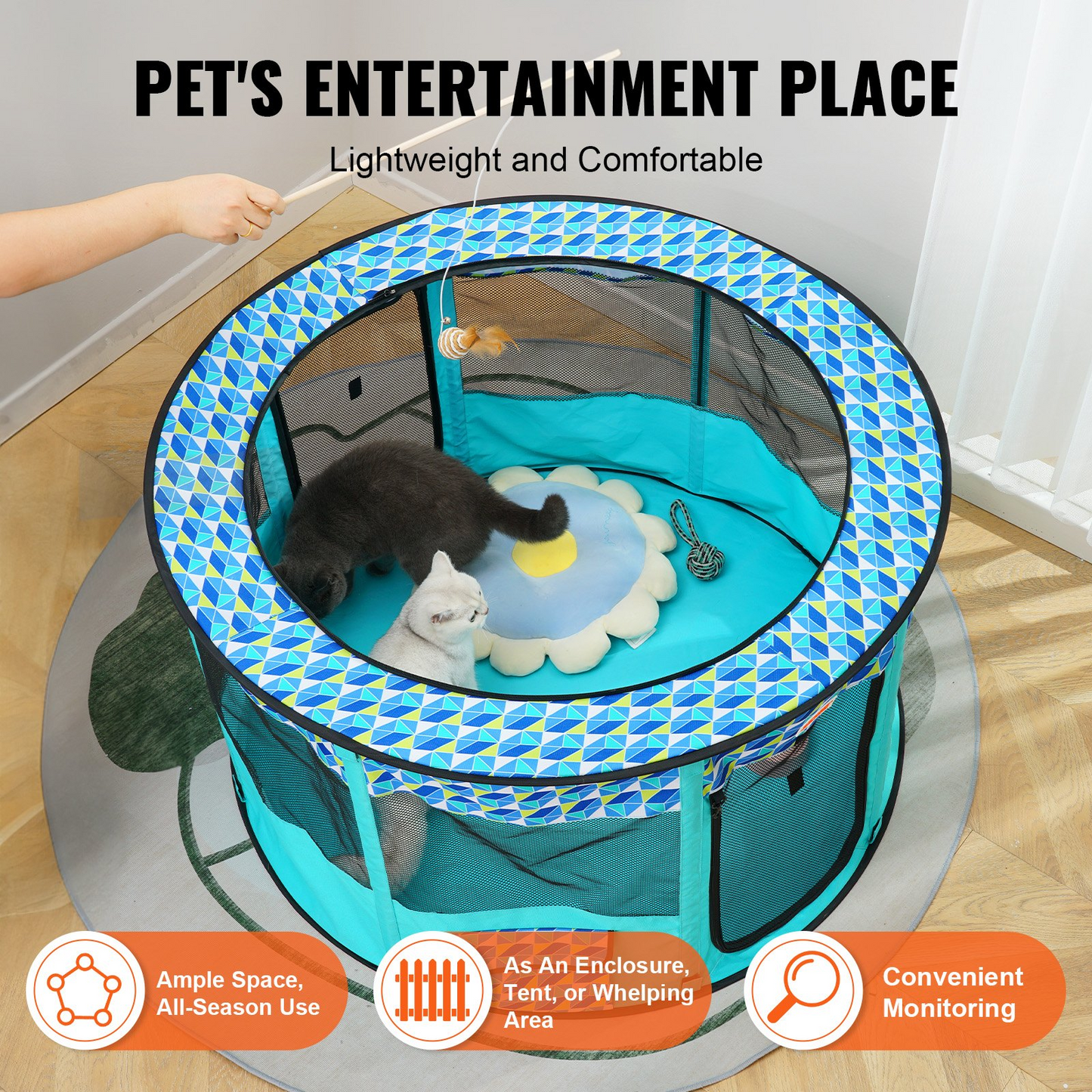 VEVOR 44" Large Portable Pet Playpen - Waterproof Oxford, Round, for Travel & Camping