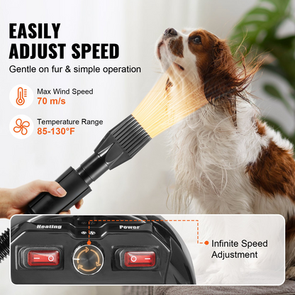 VEVOR 2000W Dog Dryer, 2.7HP, Adjustable Speed/Temperature, Grey/Black