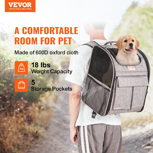 VEVOR Rolling Pet Carrier, Telescopic Handle, for Pets under 18 lbs, Includes Bowl, Grey