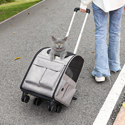 VEVOR Rolling Pet Carrier, Telescopic Handle, for Pets under 18 lbs, Includes Bowl, Grey