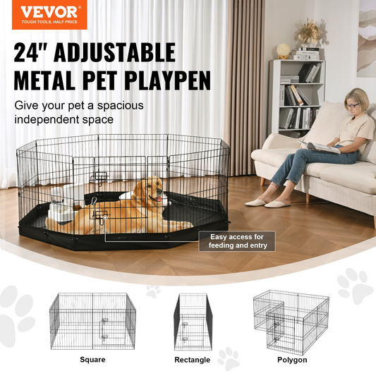 VEVOR 24" Dog Playpen, 8-Panel with Pad, Indoor/Outdoor Use