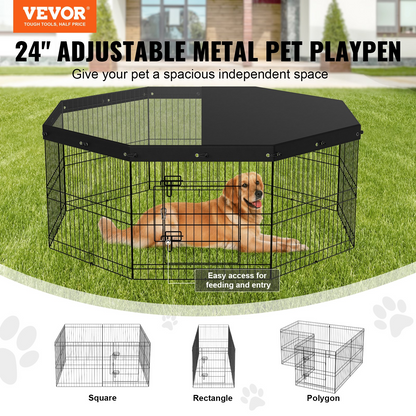 VEVOR 24" Dog Playpen, 8-Panel, Metal with Cover & Stakes, Indoor/Outdoor