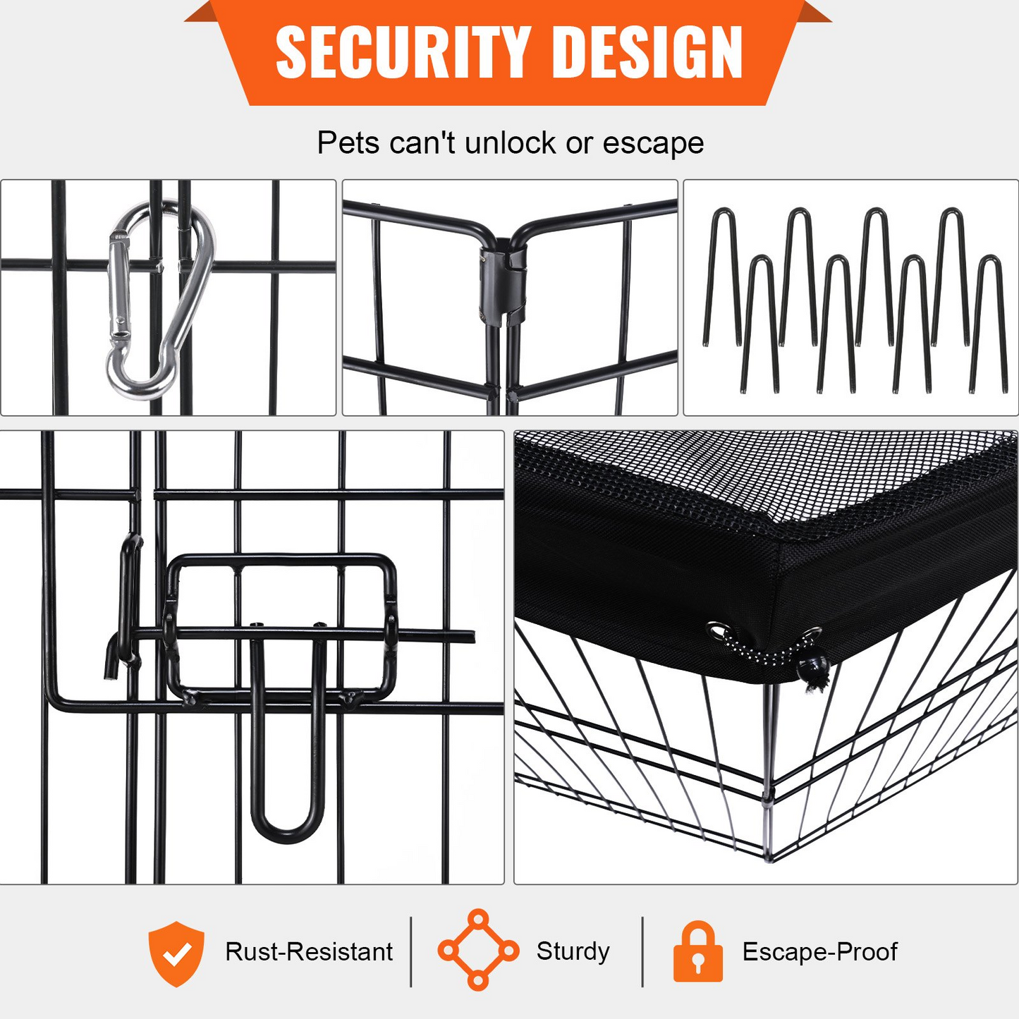 VEVOR 24" Dog Playpen, 8-Panel, Metal with Cover & Stakes, Indoor/Outdoor