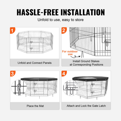 VEVOR 24" Dog Playpen, 8-Panel, Metal with Cover & Stakes, Indoor/Outdoor