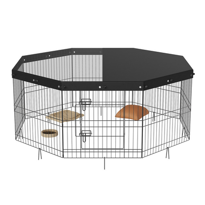 VEVOR 24" Dog Playpen, 8-Panel, Metal with Cover & Stakes, Indoor/Outdoor