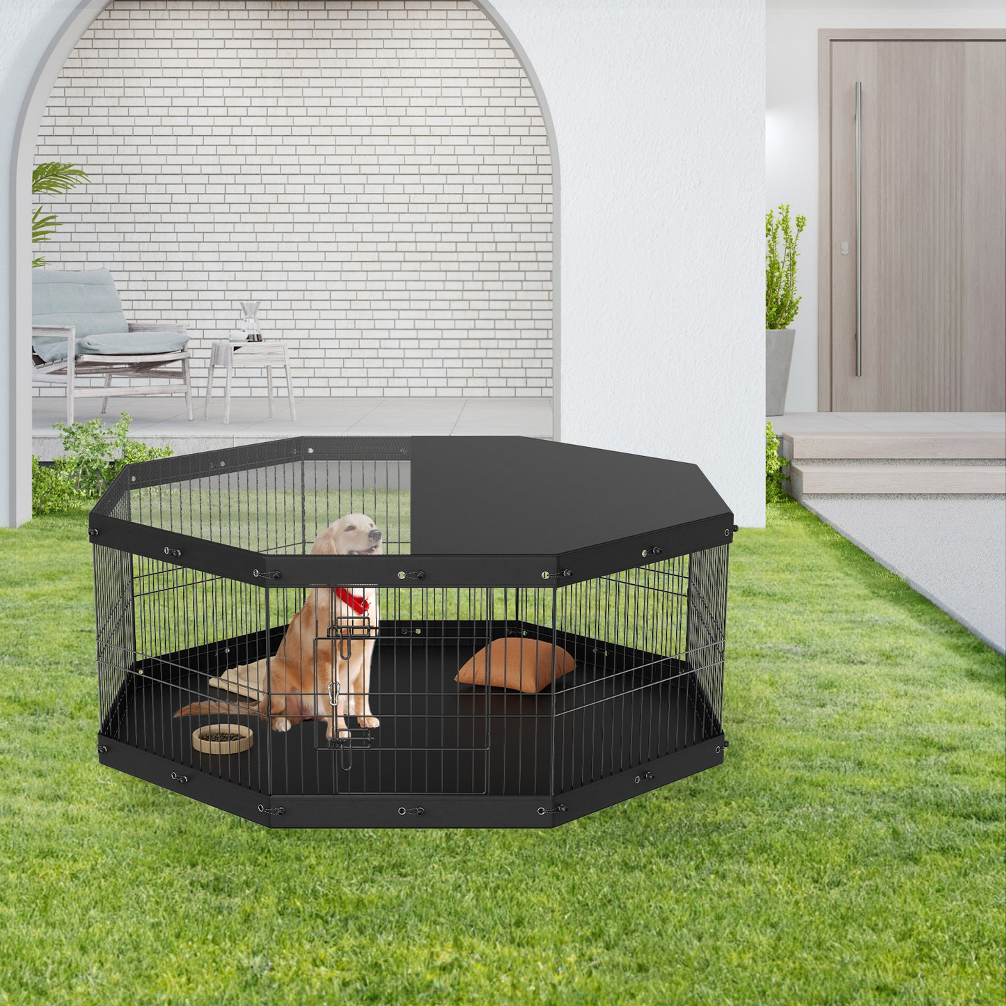 VEVOR Parque para perros, 8 paneles, bolígrafo de ejercicio de metal plegable con cubierta superior y almohadilla inferior, cerca para mascotas de 24 pulgadas de altura, caseta para cachorros