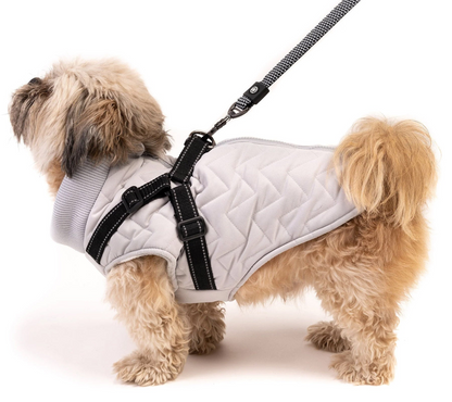 Quilted Dog Jacket With Built-In Harness - Grey