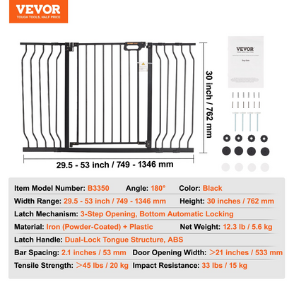 VEVOR 30" High Pet Gate, 29.5"-53" Wide, Auto Close, Black